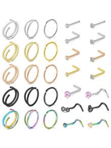 CIZME 24-36 chiếc khuyên mũi hình vòng khuyên mũi đinh tán cho phụ nữ 20g khuyên mũi đinh tán hình chữ L khuyên mũi khuyên mũi thép không gỉ hình xoắn ốc khuyên mũi đinh tán khuyên mũi vòng - Nhiều màu - Xem 8