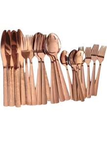 Faqueiro de Inox De Luxo Talheres de Cozinha Rose Gold Cabo Desenhado faca de Mesa Colher de Mesa Colher de Sobremesa Garfo de Mesa Garfo de Sobremesa 30peças