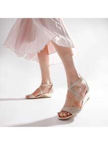 Women Wedge Sandals Adjustable Ankle Strap Open Toe Platform  Low Wedge Work Valentine's Day Wedding Party  Dating Prom Pump Wedge Sandals - Gold - View 5
