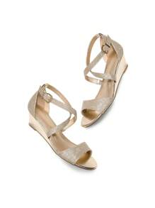 Women Wedge Sandals Adjustable Ankle Strap Open Toe Platform  Low Wedge Work Valentine's Day Wedding Party  Dating Prom Pump Wedge Sandals - Gold - View 6
