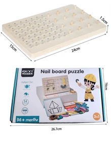 3in 1 Thinking Training Geometric Figure Rubber Band Nail Board, Drawing Board Wooden Jigsaw Board Game Elementary School Student Mathematics Enlightenment Montessori Early Education Parent-Child Educational Toy - Multicolor - View 10