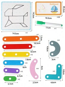 3in 1 Thinking Training Geometric Figure Rubber Band Nail Board, Drawing Board Wooden Jigsaw Board Game Elementary School Student Mathematics Enlightenment Montessori Early Education Parent-Child Educational Toy - Multicolor - View 11