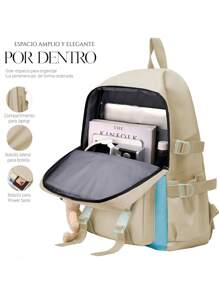 Shendy Vendy Mochila Con Gran Capacidad De Espacio, Set De 4 Piezas Mochila Fashion Cool Juvenil Bolsa lapicera - Beis - Ver 6