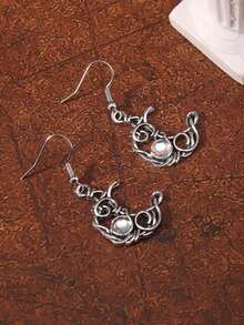 2入組復古哥德式月亮造型耳環 - 銀色 - 查看 2