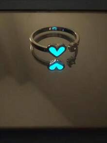 2 件简约时尚夜光心形情侣戒指套装，适合日常佩戴，情人节 - 彩色 - 查看 3