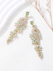 1pair Exaggerated Glass Pendant Earrings - Mint Green - View 3