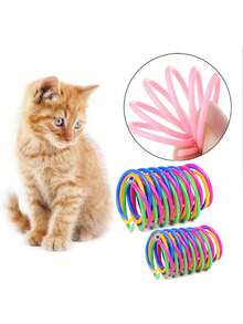 20pcs Random Color Cat Spring Toys, Interactive Plastic Spring Cat Toys Cat Chasing Toys For Cats Kittens Pets, Suitable For Daily Playtime - Multicolor - View 5