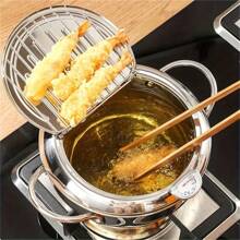 304 Stainless Steel Fryer With Cover Japanese Controlled Temperate Oil Filter Mesh Fryer Uncoated Fryer - Silver - View 3
