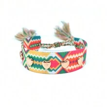 時尚的男女心形和星形鑲嵌編織手鍊,街頭風格可調節流蘇手帶,節日／生日禮物 - 38 - 查看 13