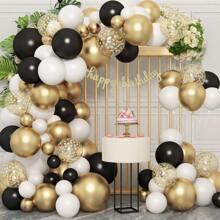 WellParti 氣球拱門套件 白金黑氣球花瓣 淺藍氣球拱門套件 金屬銀色彩帶氣球拱門,性別揭示、生日派對、紀念日派對、婚禮祝福、節日慶祝裝飾用品 - 黑與白 - 查看 1