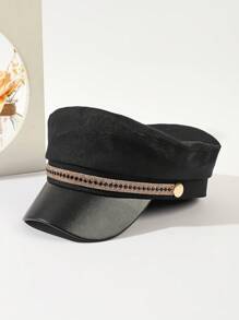 1 Pieza Gorro Popular Estilo Francés Para Mujeres, Decorado Con Diamantes De Imitación Y Cadenas, Con La Parte Superior Plana Y Borde, Adecuado Para Uso Diario En Primavera Y Otoño, Estilo Coreano - Negro - Ver 1