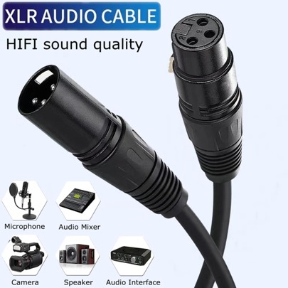 1pc 1.8m/70.87in In-XLR Male To Female Balanced Microphone Cable,For Mic Mixer, Recording Studio, Podcast XLR Microphone Cable, XLR Male To XLR Female Balanced 3 PIN Mic Cables Black