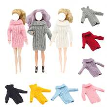 1入手工製作適用於30厘米娃娃編織毛衣，適用於BJD服裝秋冬派對裝扮服裝，可穿著於1/6娃娃身上（不含娃娃） - 黃色 - 查看 6