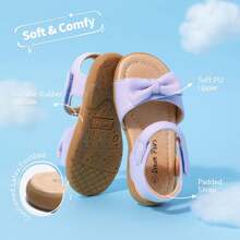 Toddler/Little Girls Sandals Fashion Bow Ankle Strap Sandals Summer Shoes - Màu tím hoa cà - Xem 4