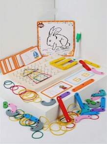 3in 1 Thinking Training Geometric Figure Rubber Band Nail Board, Drawing Board Wooden Jigsaw Board Game Elementary School Student Mathematics Enlightenment Montessori Early Education Parent-Child Educational Toy - Multicolor - View 7