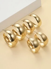 6入組時尚簡約胖圈耳環,適用於派對、約會或日常佩戴,超棒禮物 - 金黃色 - 查看 3