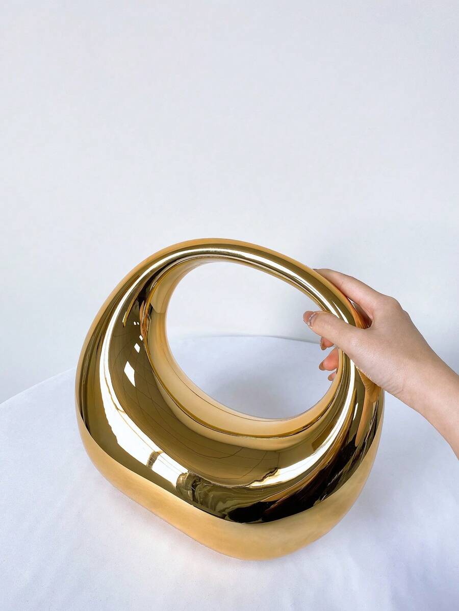Fashionable Mirror Acrylic Circle Shaped Handbag - Gold - View 1