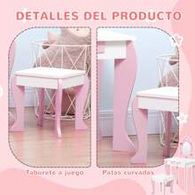 ZONEKIZ Tocador Infantil de Madera Tocador para Niñas con Taburete y Espejo Tocador de Maquillaje para Niñas de 3-6 Años con Cajón 50x36,5x89,5 cm Rosa - Rosa - Ver 4