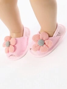 2024 粉色花朵婴幼儿凉鞋和拖鞋婴儿鞋软底防滑学习鞋2件套带发带和头饰适合春夏季 - 粉色 - 查看 4