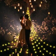 1 件 180led 瀑布樹童話燈,瀑布樹燈 9 條 2m/6.56 英尺戶外花環燈 Usb 插頭 8 種模式窗簾冰柱燈適用於節日裝飾（暖白色） - 黃色 - 查看 1