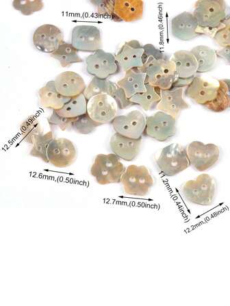 50pcs 2-Hole Mixed Shape (Round/Pentagram/Flower/Rhombus/Square) Mother Of Pearl Shell Buttons For Sewing, Scrapbooking, Diy Crafts & Decoration
