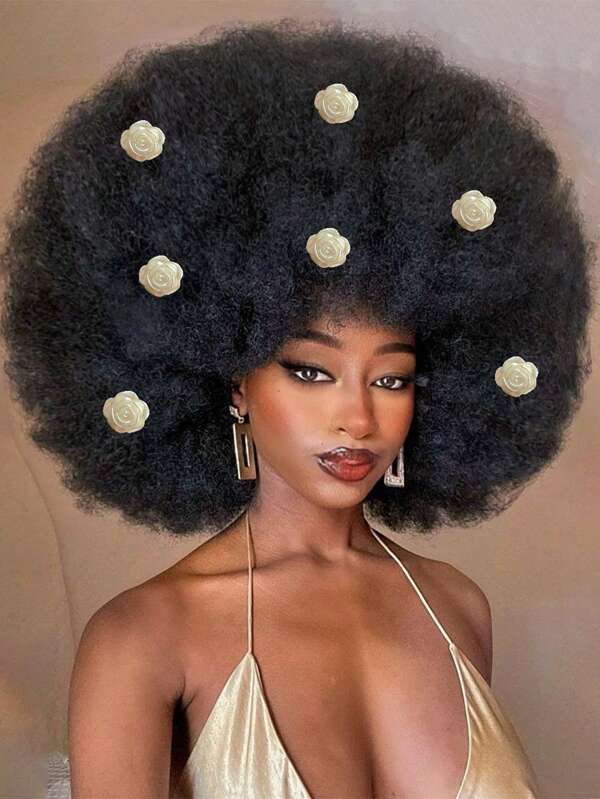 Afro Kinky Curly Wig Full Machine Made Synthetic Heat Resistant Wigs Goth Afro Puff Wig Suitable For New Year,Party,Cosplay And Daily Use Short Curly Wigs Natural Black