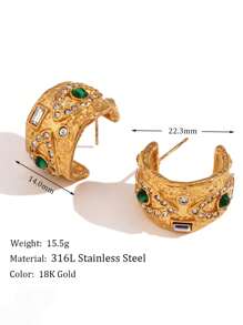 1入女士手鍊,不銹鋼材質,眼睛設計,手工鑲嵌孔雀石,奢華簡潔風格,歐美金屬風格,時尚珠寶饰品 - 金色 - 查看 9