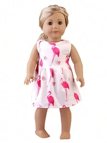 1 Pieza Vestido De Muñeca De 18 Pulgadas Con Lindo Diseño De Flamenco De Dibujos Animados, Que Incluye Ropa Interior Blanca, Adecuado Para Muñecas Americanas De 18 Pulgadas (muñeca No Incluida) - Blanco - Ver 4