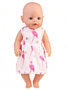 1 Pieza Vestido De Muñeca De 18 Pulgadas Con Lindo Diseño De Flamenco De Dibujos Animados, Que Incluye Ropa Interior Blanca, Adecuado Para Muñecas Americanas De 18 Pulgadas (muñeca No Incluida) - Blanco - Ver 5