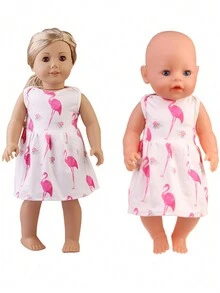1 Pieza Vestido De Muñeca De 18 Pulgadas Con Lindo Diseño De Flamenco De Dibujos Animados, Que Incluye Ropa Interior Blanca, Adecuado Para Muñecas Americanas De 18 Pulgadas (muñeca No Incluida) - Blanco - Ver 3