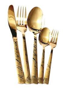 Faqueiro de Inox De Luxo Talheres de Cozinha Dourado Cabo desenho Galhos faca de Mesa Colher de Mesa Colher de Sobremesa Garfo de Mesa 30peças