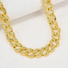 1條男式時尚鍍金鏈,鑲有水晶石,邁阿密鏈式樣,適用於婚禮/派對/生日禮物 - 金色 - 查看 2