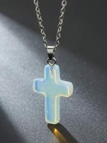 Natural Stone Cross Gemstone Pendant Charm Quartz Crystal Necklace - cross - View 14