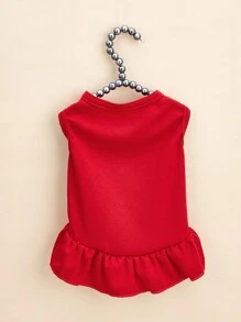 1pc Teddy Dog & Cat Print Frilled T-Shirt Princess Dress With Ruffle Hem For Spring And Summer - Red - View 7