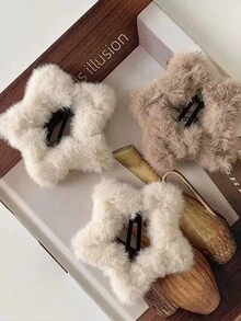 4pcs Plush Y2k Style Star Hair Clips For Women, Cute Side Bangs Hairpins - Multicolor - View 4