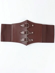 歐美時尚裝飾腰帶,啡色pu皮革外穿式可調腰帶 - 棕色 - 查看 4