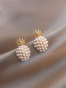 人造珍珠裝飾菠蘿耳環優雅珠寶耳環送給女孩的禮物 - 彩色 - 查看 2