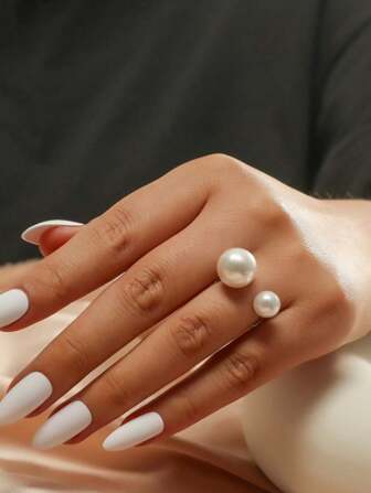 1 st. Ins stil Minimalist Justerbar Öppen Ring Med Pärldekorationer , För kvinnor