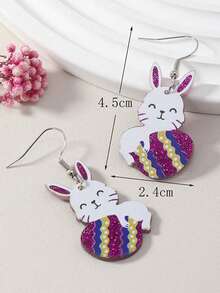 1pair Easter Cute Bunny & Egg Shaped Acrylic Earrings For Women Holiday Wear - Multicolor - View 4