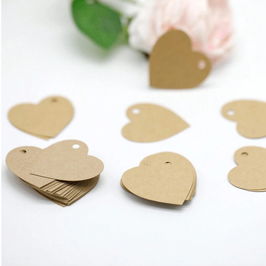 50 cái Viết tay DIY Thiệp Cảm ơn Giường đôi Mặt trăng Rượu vang Buổi tiệc Cảm ơn Treo Tag Love Giấy kraft Nhãn mác Thiệp mời - Màu Khaki - Xem 1