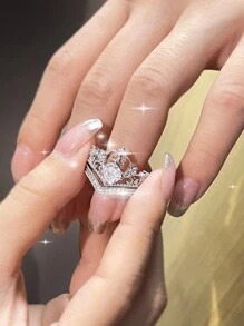 2 chiếc Hốc Thiết Kế Độc Đáo Thanh Lịch Thái Công Chúa Nhẫn Cưới Giả Moissanite Nhẫn Nữ Ánh Sáng Sang Trọng - Bạc - Xem 2