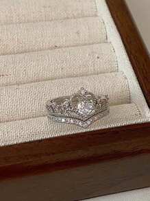 2 chiếc Hốc Thiết Kế Độc Đáo Thanh Lịch Thái Công Chúa Nhẫn Cưới Giả Moissanite Nhẫn Nữ Ánh Sáng Sang Trọng - Bạc - Xem 4