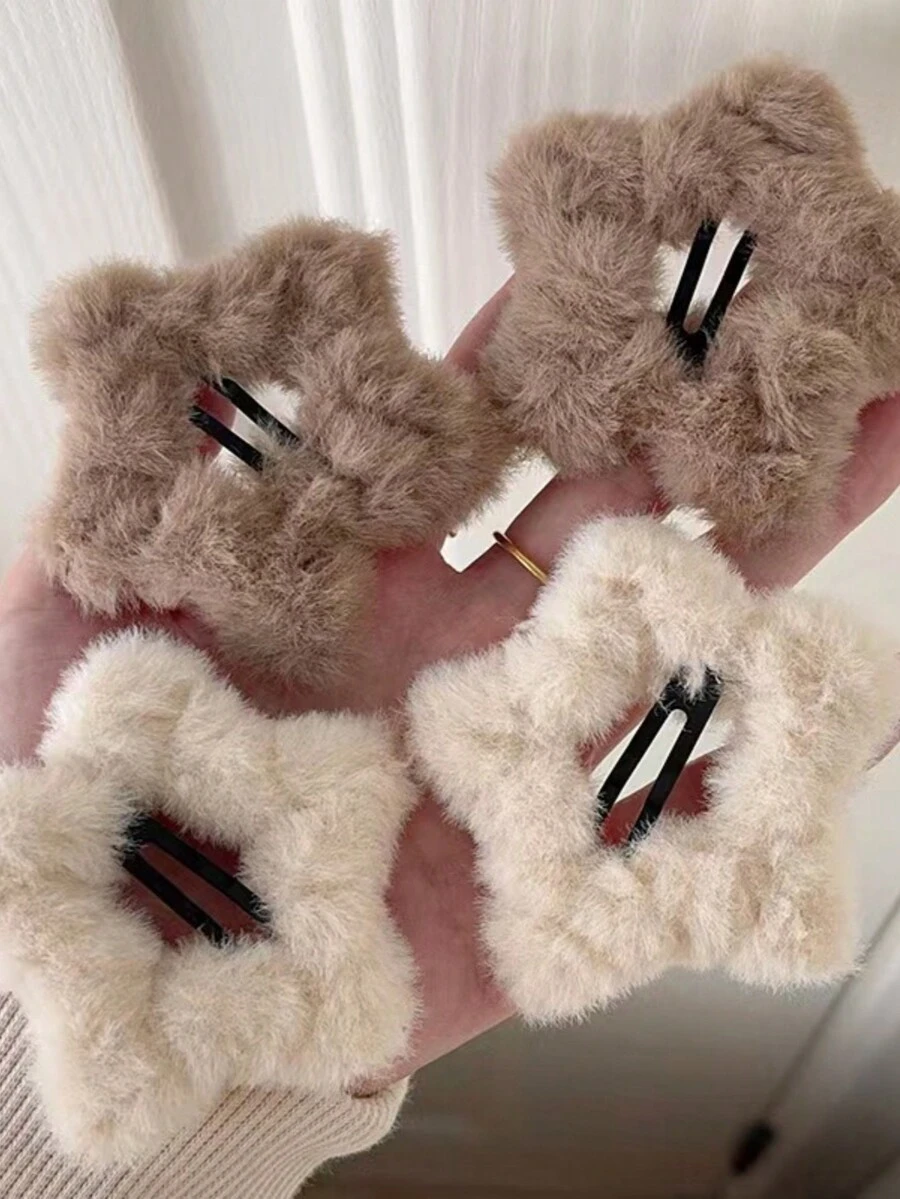 4pcs Plush Y2k Style Star Hair Clips For Women, Cute Side Bangs Hairpins - Multicolor - View 1