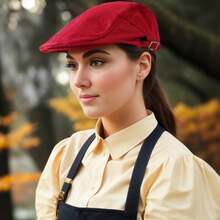 1pc Unisex Casual Artistic Cap, Spring/Summer Flat Cap, Short Brim Youth Painters Hat, Vintage Beret - Burgundy - View 1