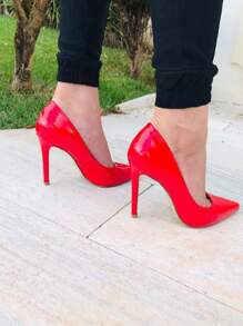 Sapato Scarpin feminino vermelho verniz salto 11cm Confortável sapatos feminina elegante