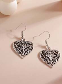 2pcs/Set Vintage Heart Charm Earrings - Silver - View 1