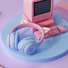 1pc Cat Ear Shape Headset For Gaming, Gradient Color & Wired Dual Mode Headphones With Fashionable Ins Style - Purple - View 4