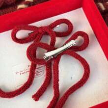 2入組女士紅色針織蝴蝶結髮夾,甜美可愛風格,適合打造冬季少女look,可搭配辮子 - 紅色 - 查看 7