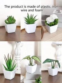 1pc Artificial Plant Potted/6pcs Potted Plant Set, Suitable For Home, Porch, Bedroom, Bathroom, Bookshelf, Windowsill, Mini & Cute, Ideal For Party Decor, Aesthetic Decor, Valentine's Day, Gift, Birthday, Graduation, Back To School, Room Decor, Study Supplies