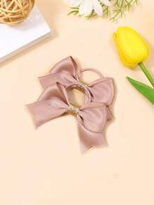 2pcs Solid Color Hair Ties With Golden Trimming, Suitable For Everyday Use - Pink - View 2